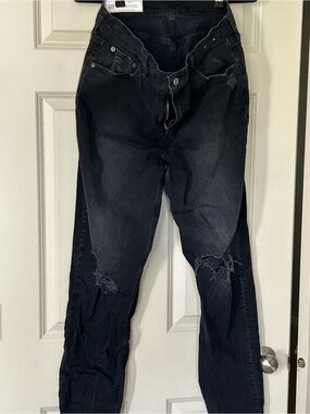 GAP Cheeky Straight High-Rise Distressed Black Jeans
